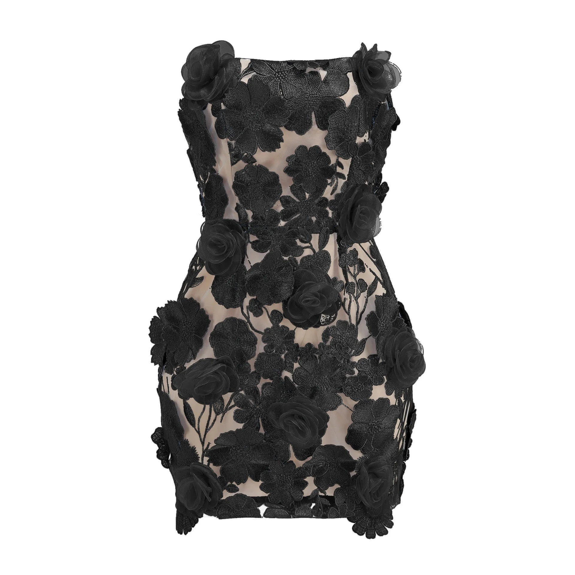 Black Skyblue Women Sexy Strapless Embroidery Bodycon Mini Dress Cute Birthday Party Girls' Vacation Outfit Wholesale black