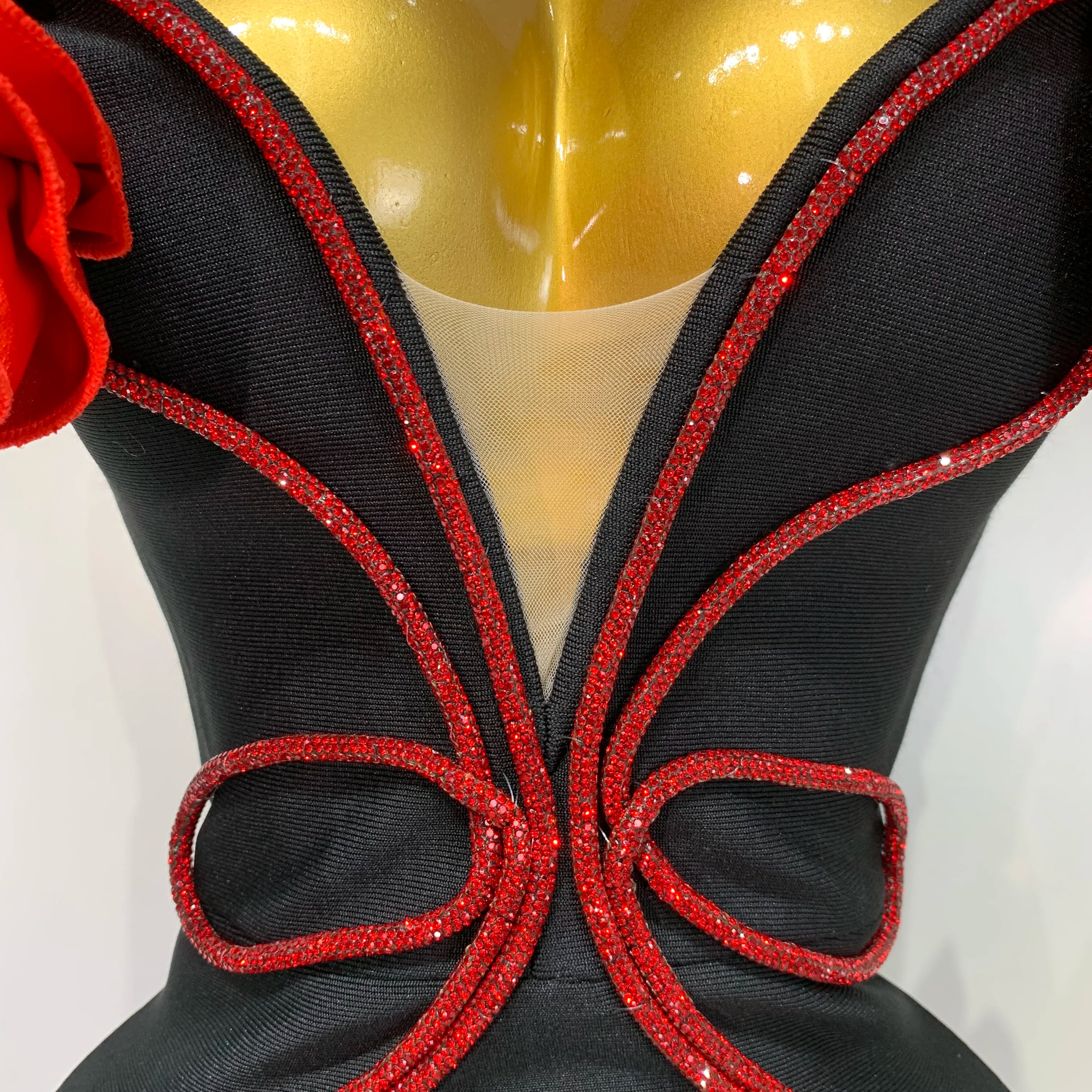 Sexy Strapless Flower Appliques Sexy Diamond Bodycon Bandage Mermaid Dress Celebrity Evening Runway Party Club Birthday Dress