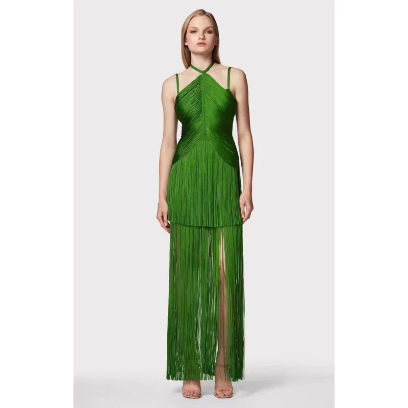 STOCK Super Shining Diamond Tassel Sexy V-Neck Mini Dress Fashion Woman Birthday Party Outfit Performance Costume