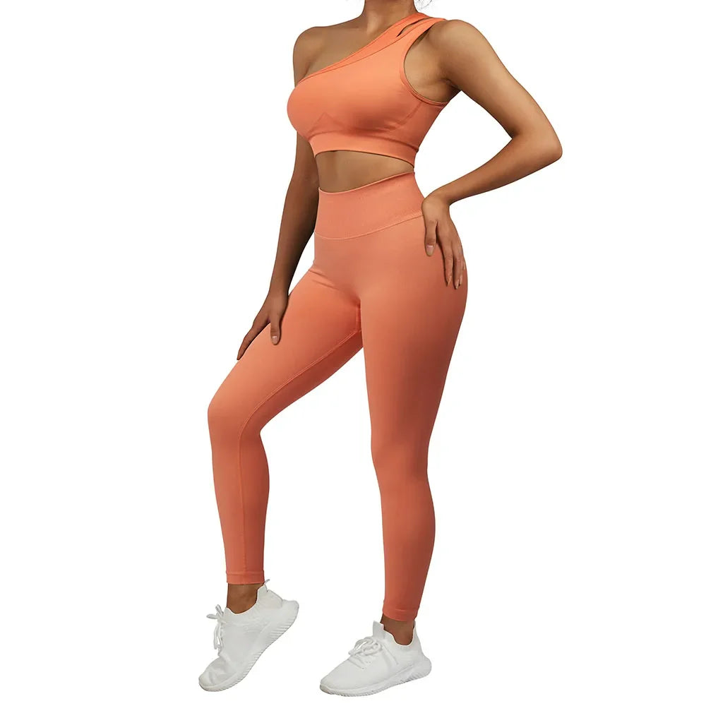 One Shoulder Yoga Sets Women Sportswear Gym Clothing High Waist Leggings Workout Gym Outfits Fitness Wear Sports Yoga Suits SS321OR