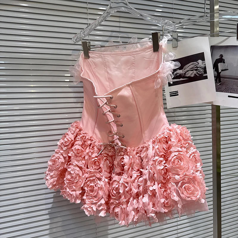 Winter New Sweet Temperament Chiffon Three-Dimensional Flower Fishbone Dresses For Women With Shorts Dress 11A07753