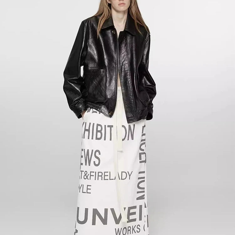 Lautaro Spring Autumn Short Distressed Brown Pu Leather Jacket Women Zipper Pockets Luxury Designer American Retro Clothes 2025