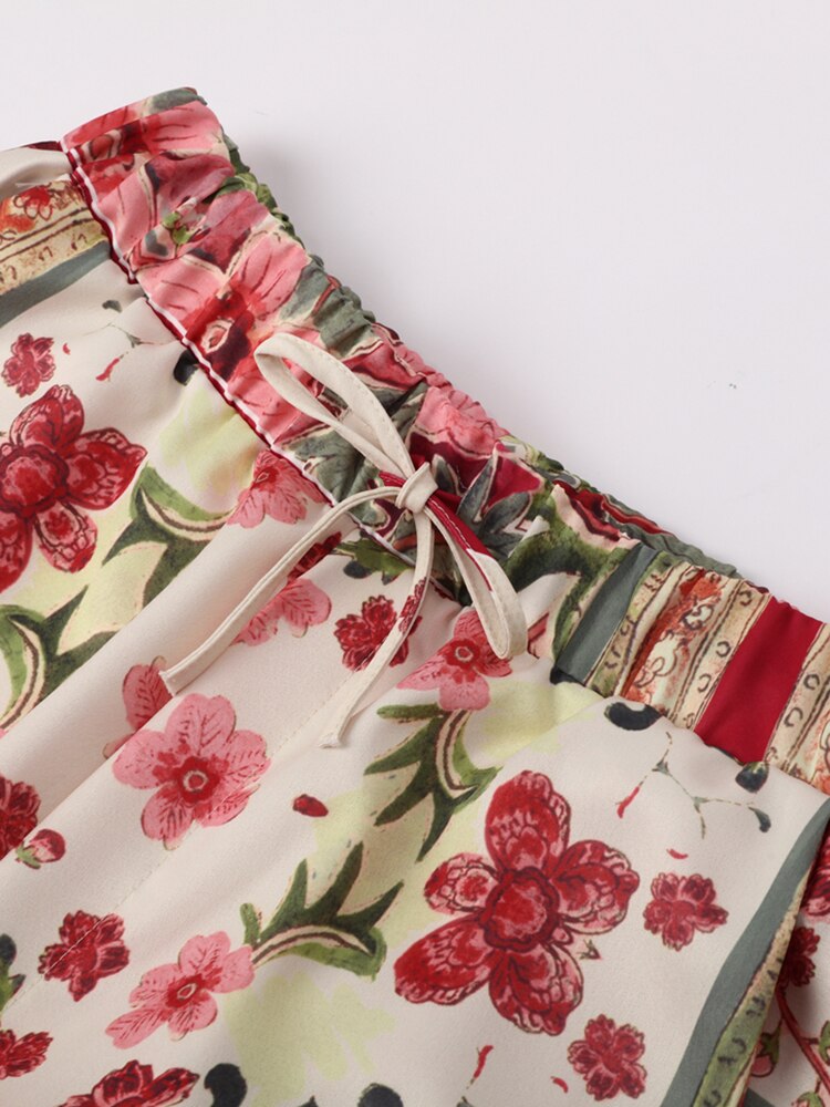 Printed Notched Blazer Women Suits With Belt Elastic High Waist Wide Leg Female Pants Two Piece Set Long Sleeve Top Outfits