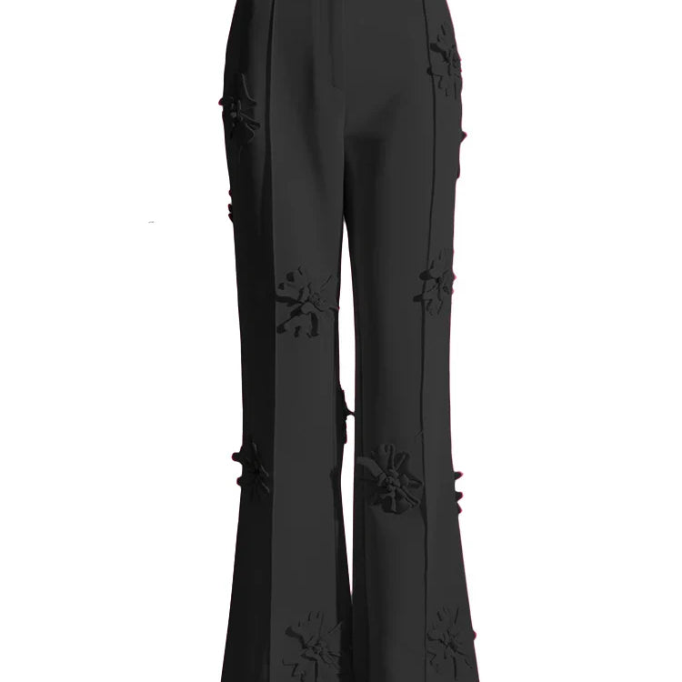 Patchwork Appliques Long Trousers For Women High Waist Wide Leg Trouser Female Casual Fashion Clothing Spring