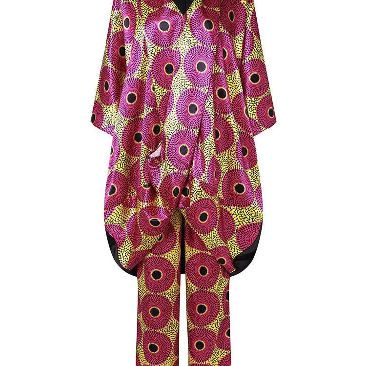 Plus Size 5XL VONDA Elegant Women Pants Sets 2024 3/4 Sleeve Elastic Waist Tops Trousers Casual Pleated Wide Leg Pants Suits