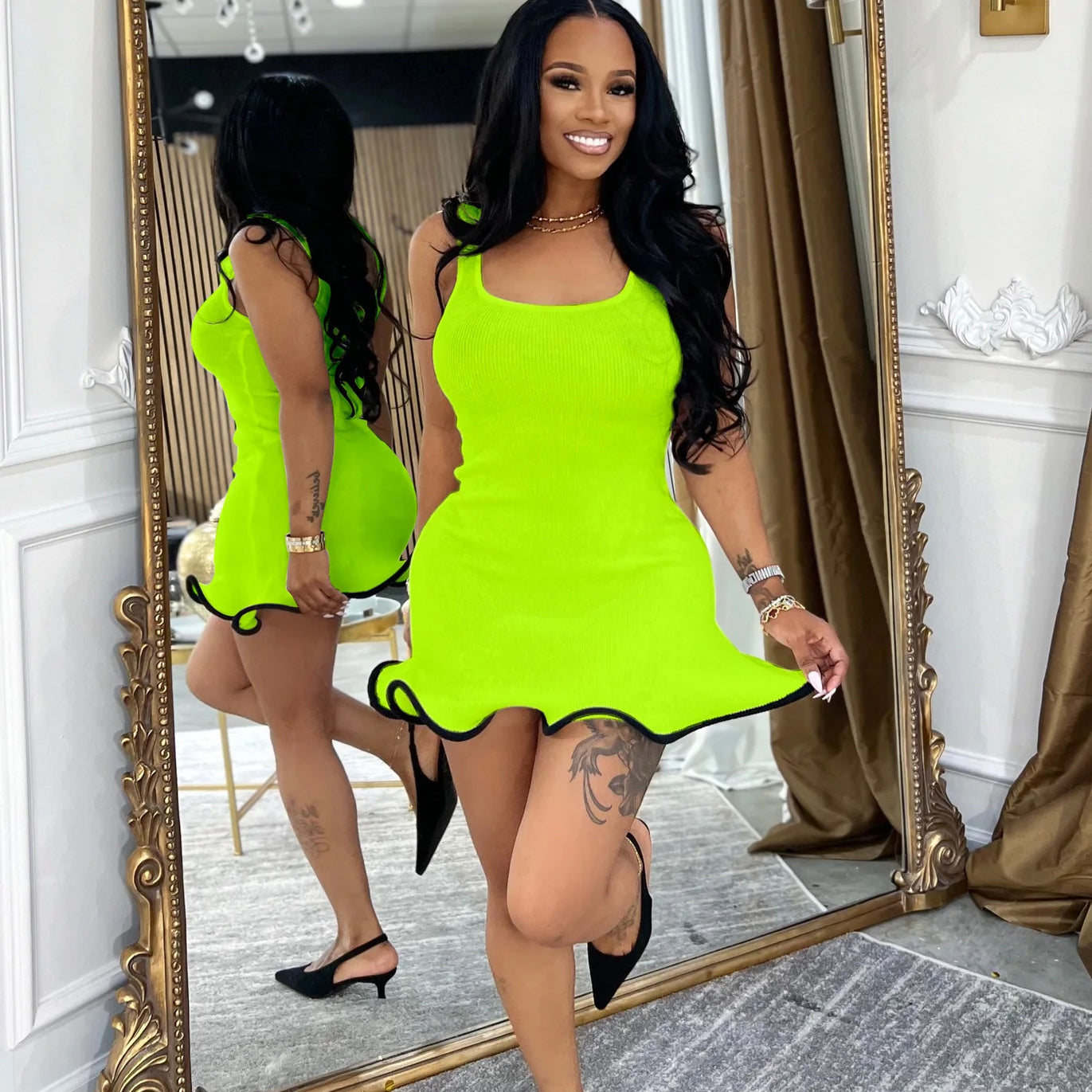 CM.YAYA Women Sleeveless O-neck Tank Mini Dress 2025 Summer Slim Sexy Sweet Club Party Evening High Street Ruffles Dresses