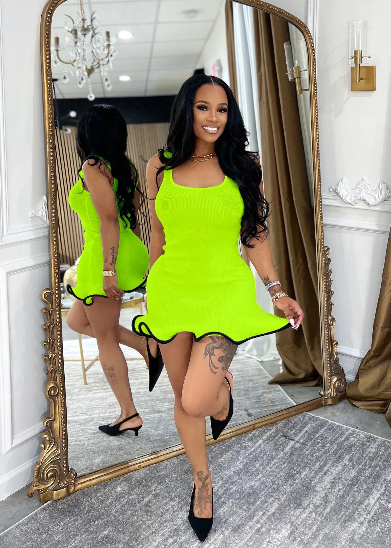 CM.YAYA Women Sleeveless O-neck Tank Mini Dress 2025 Summer Slim Sexy Sweet Club Party Evening High Street Ruffles Dresses