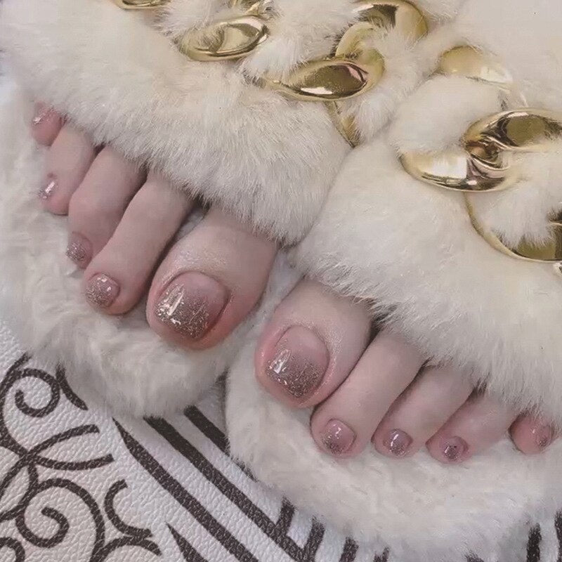 Toe Nails Set French Press on Foot Tips Fake Nail Tips with Designs Summer Reusable Artificial False Stick-on Nails Art 24pcs 2334