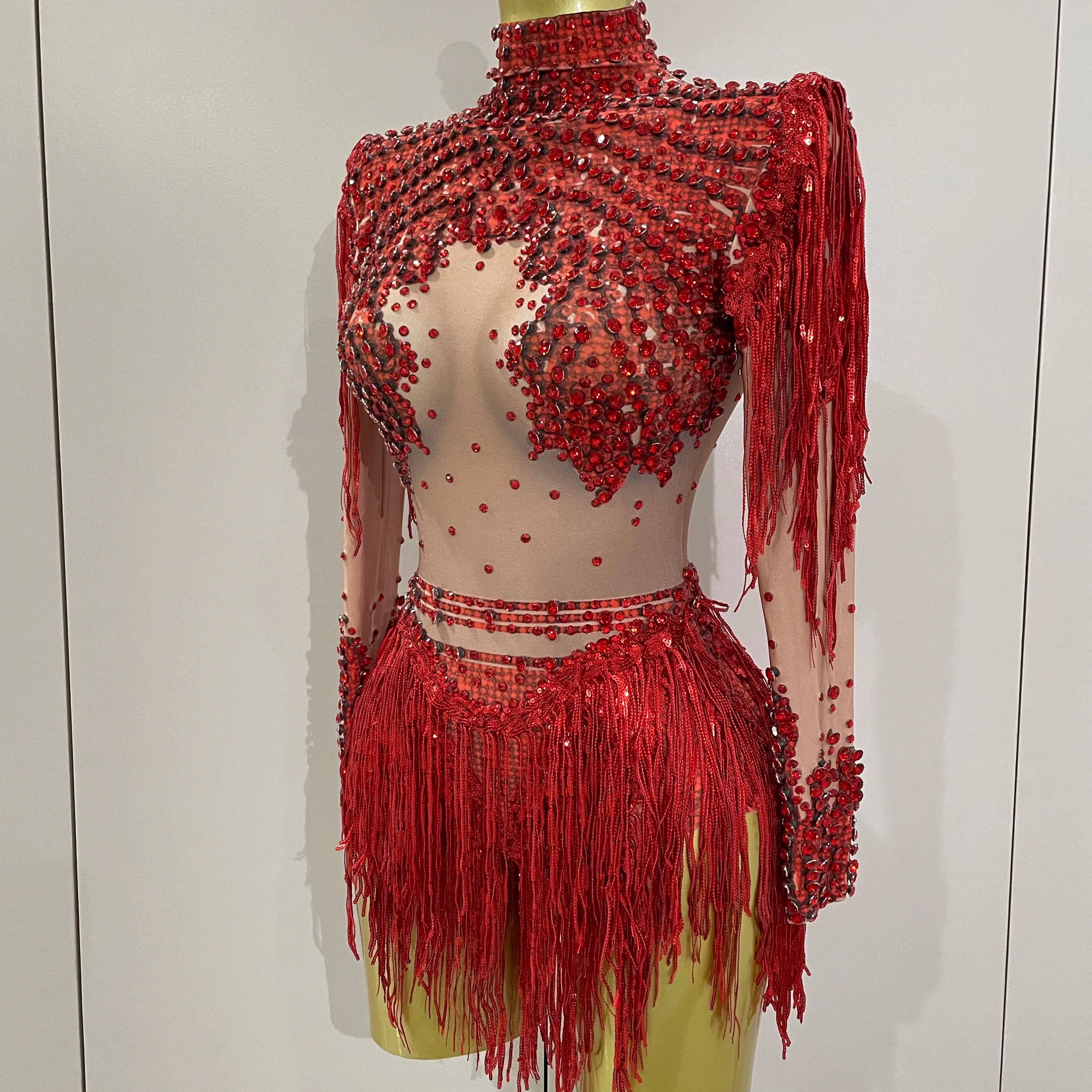 Sparkly Rhinestone Sequin Tassel Stretch Bodysuits 2025 Women Birthday Party Nightclub Dj Stage Performance Costume