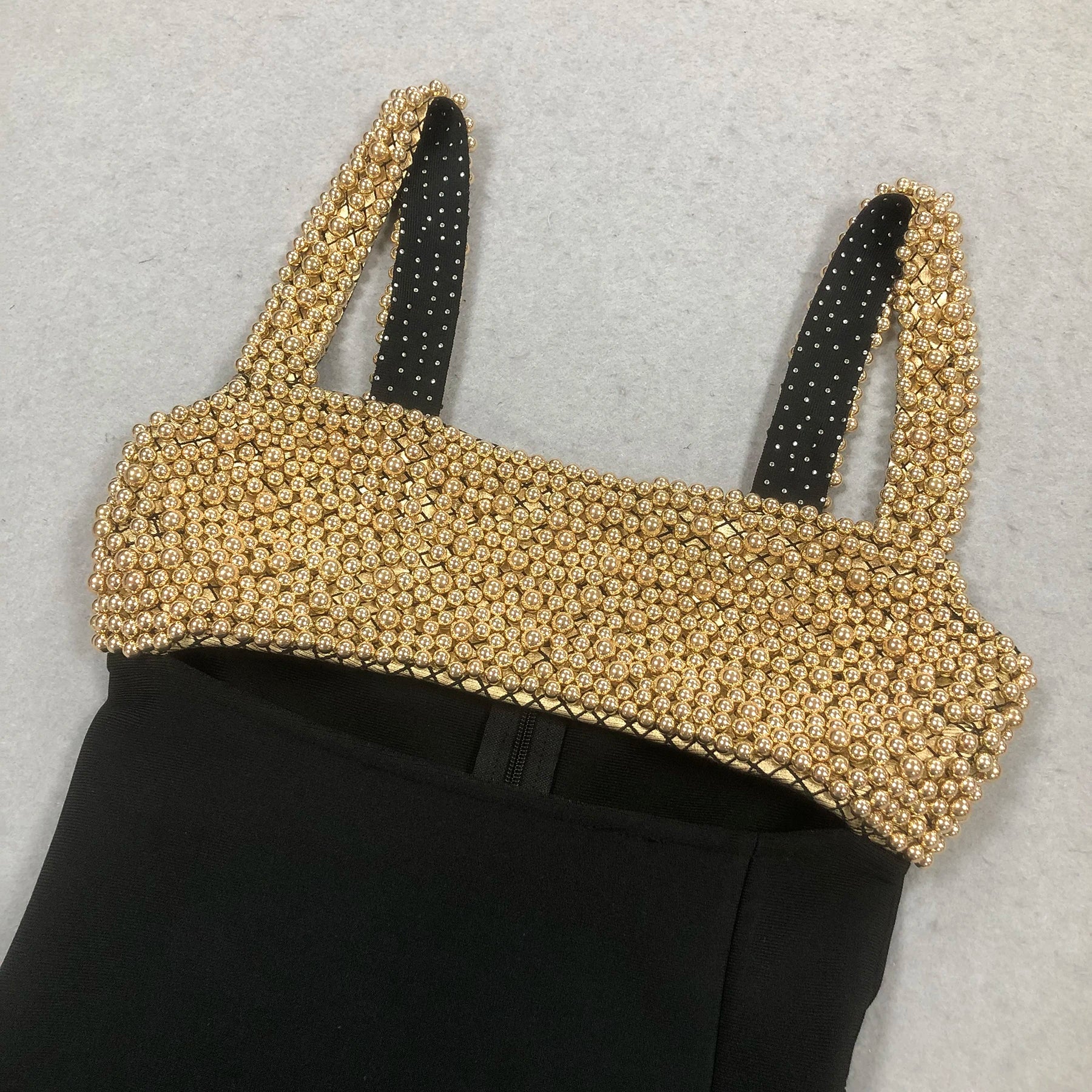 2025 Golden Beading Sexy Hollow Out Black Bandage Ankle Length Dress Fashion Woman Evening Party Dress Celebrity Party Vestido