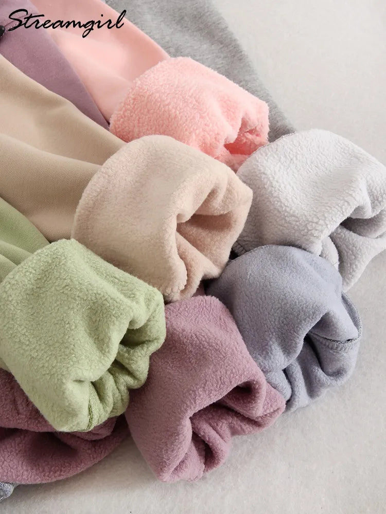 Streamgirl Winter Warm Fleece Hoodies For Women Green White Loose Sweatshirts With Hoodie Pink Pullover Hoodies Women Velvet Top