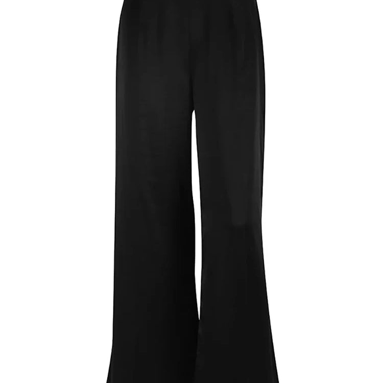 Mnealways18 Fashion Classy Women Palazzo Pants High Waist Floor-Length Satin Trousers Spring Summer High Street Baggy Pants Black Pants