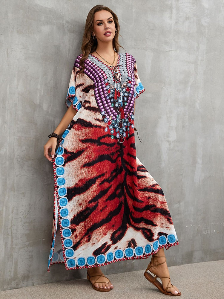 Plus Size Beach Cover Up Robe Plage Pareo Long Dress Summer Beachwear Swimsuit Cover Up Tunic For Beach Kaftan Dress Color 08 One Size