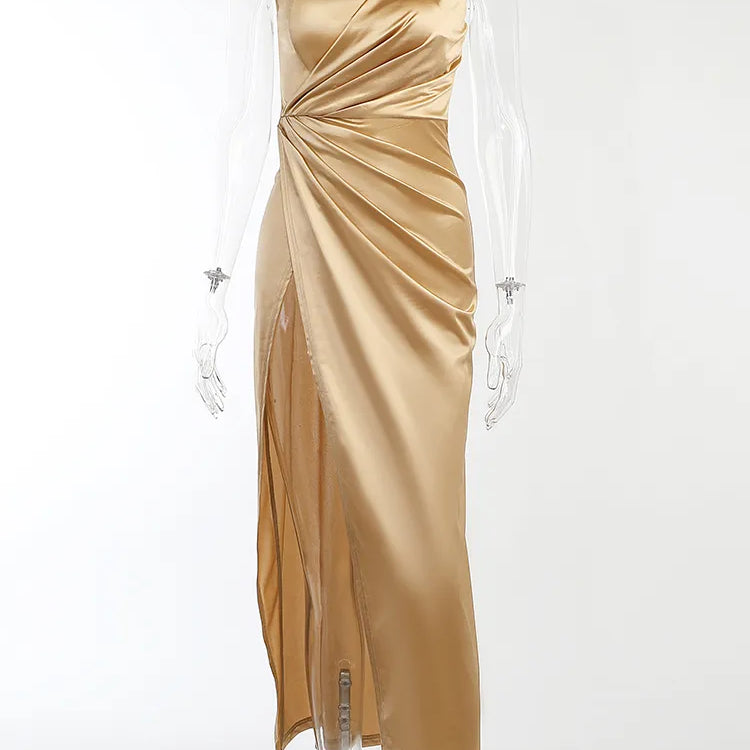 Sexy New Strap One Shoulder Elegant Dresses For Women High Fork Marriage Dress Bodycorn Party Dresses Clothes Outfits champagne