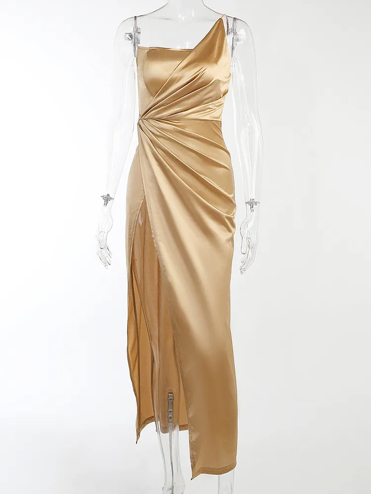 Sexy New Strap One Shoulder Elegant Dresses For Women High Fork Marriage Dress Bodycorn Party Dresses Clothes Outfits champagne