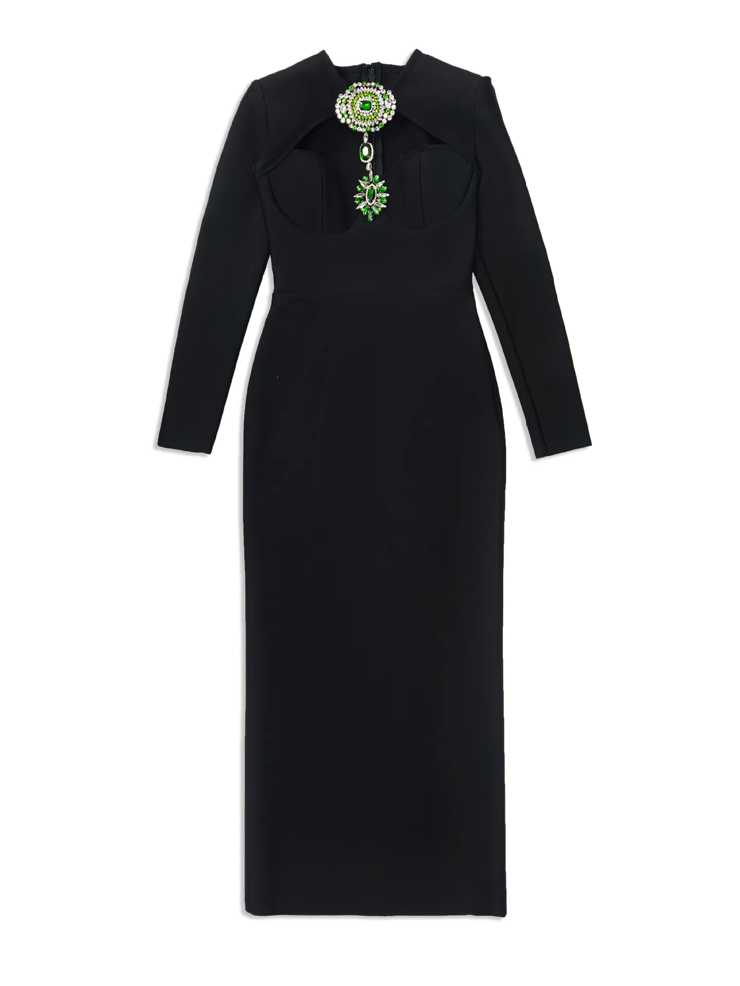 Top Women Long Sleeve Shinning Crystal Keyholes Bodycon Bandage Long Dress Elegant Evening Party Celebrate Outfit