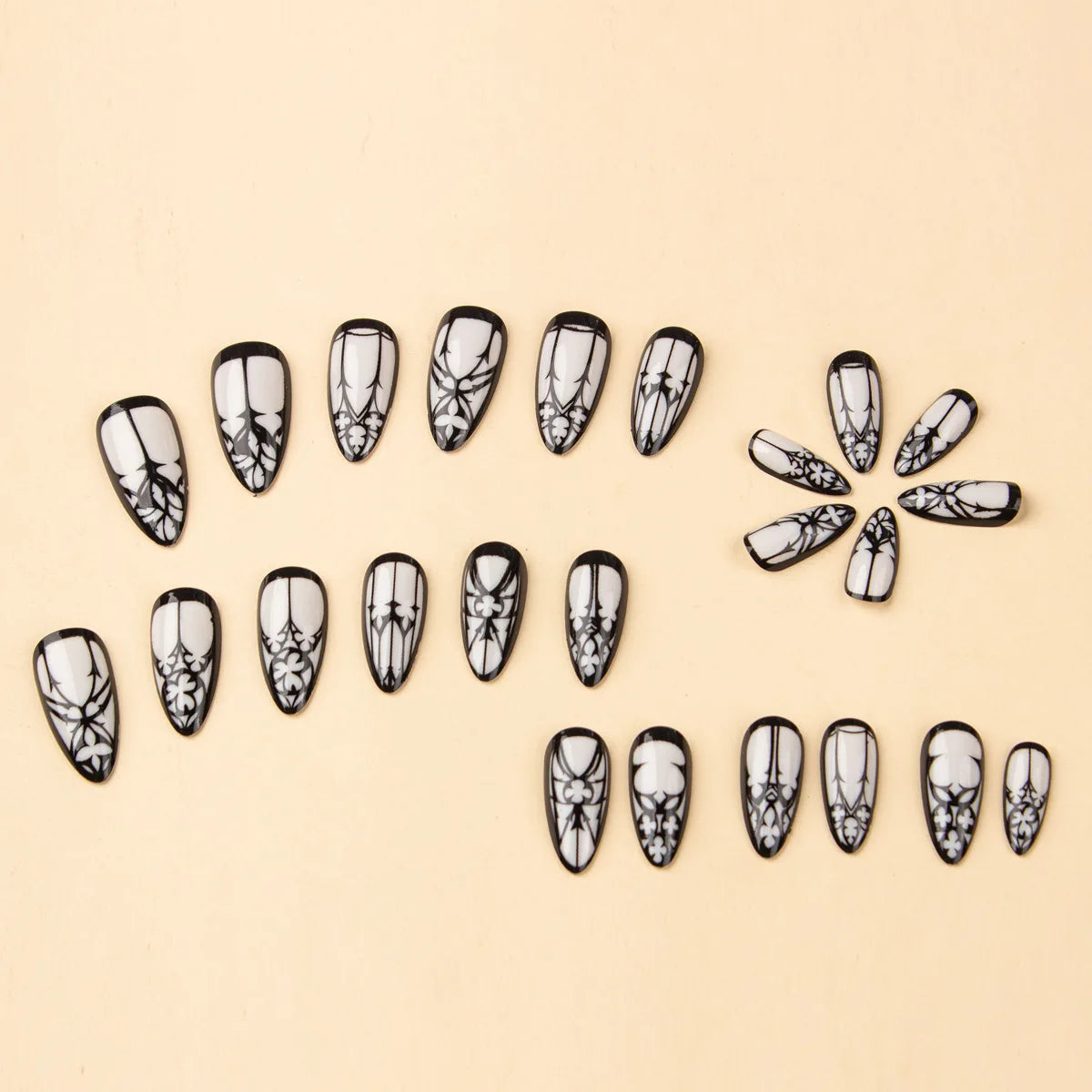 24 Pcs Gothic Fake Nails Almond Long Press On Nails White Glossy Reusable False Nail Jelly Tabs Halloween For Girls Stick On