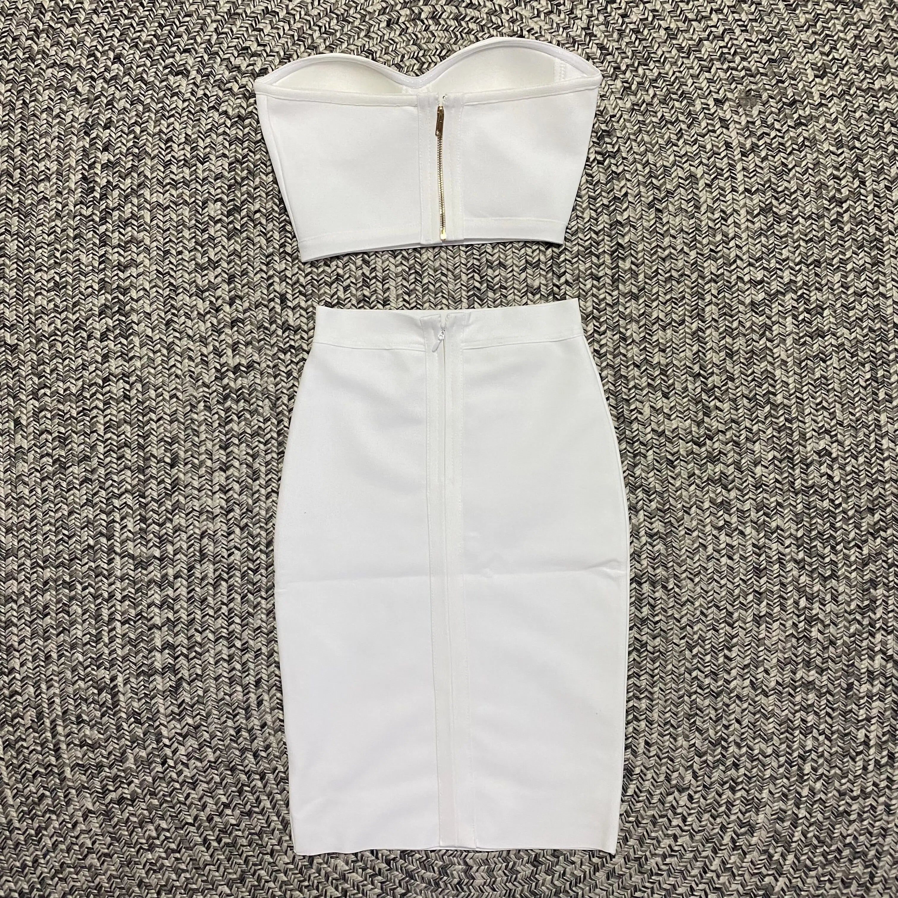 Top Purple Celebrity Two Pieces Set Strapless Knee Length Rayon Bandage Dress Cocktail Party Dress Vestidos