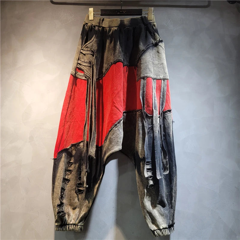 Autumn Fashion Spliced Contrast Color Hooded Short Jacket For Women Tassel Elastic Waist Wide-Leg Pants 11A07535 only Pants