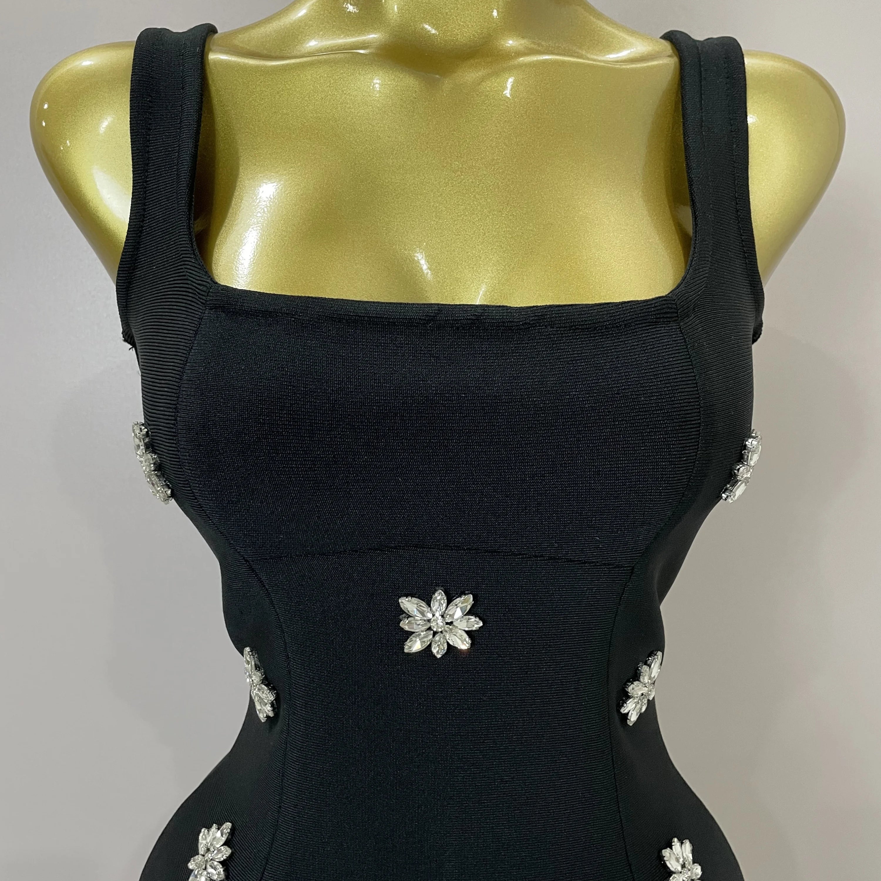 2025 New STyle Shining Crystal Women Sleeveless Bodycon Mini Bandage Dress Elegant Ruffles Cute Birthday Party Celebrate Dress