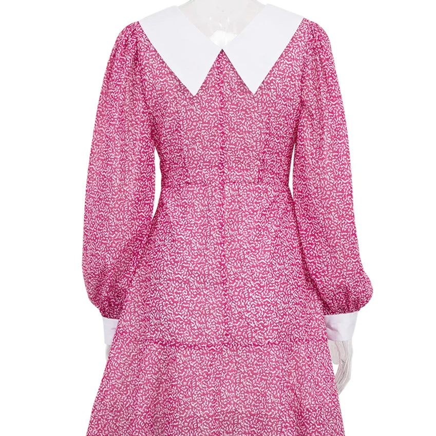 Clacive Fashion Slim Print Women Dress Elegant Lapel Long Sleeve Office Mini Dresses Bodycon Classic Patchwork Female Dress