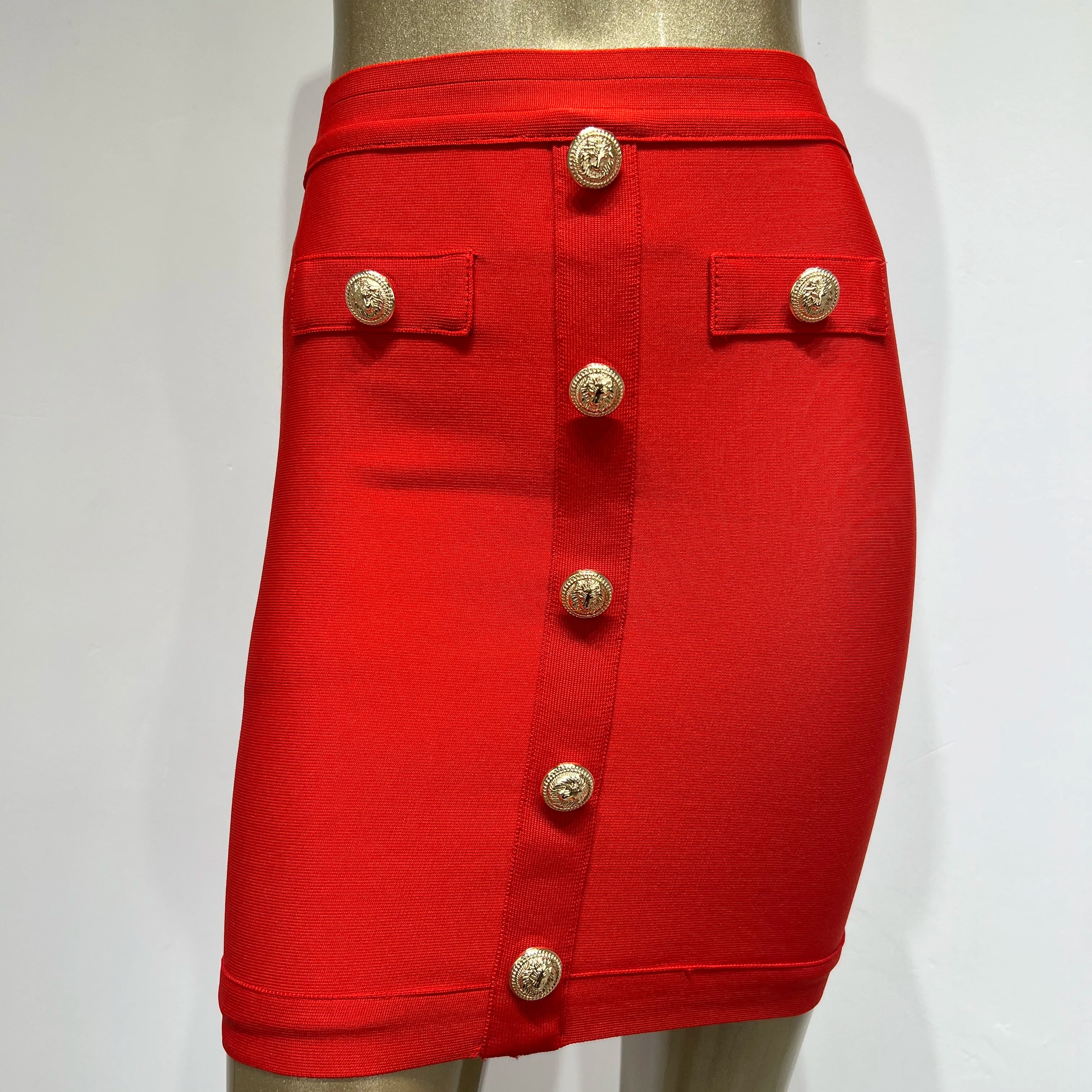 5 Colors Women Sexy Button Fashion Bodycon Mini Skirts Rayon Bandage Pencil Skirt Celebrate Casual Wear High Quality Red