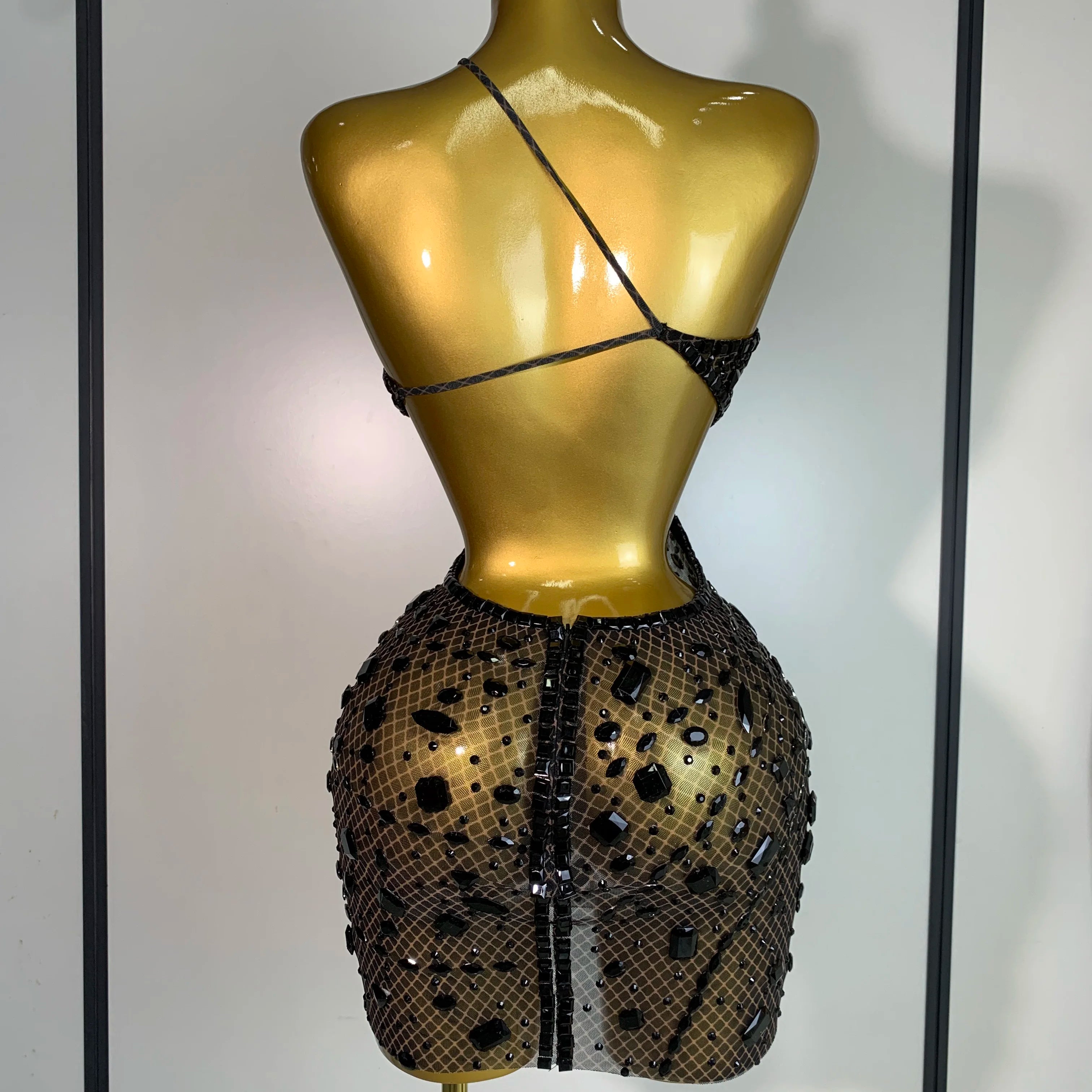 Women 2025 Sexy Backless Hollow Out Diamond Evening Prom Gown Birthday Luxury Celebrate Stage Nightclub Outfit