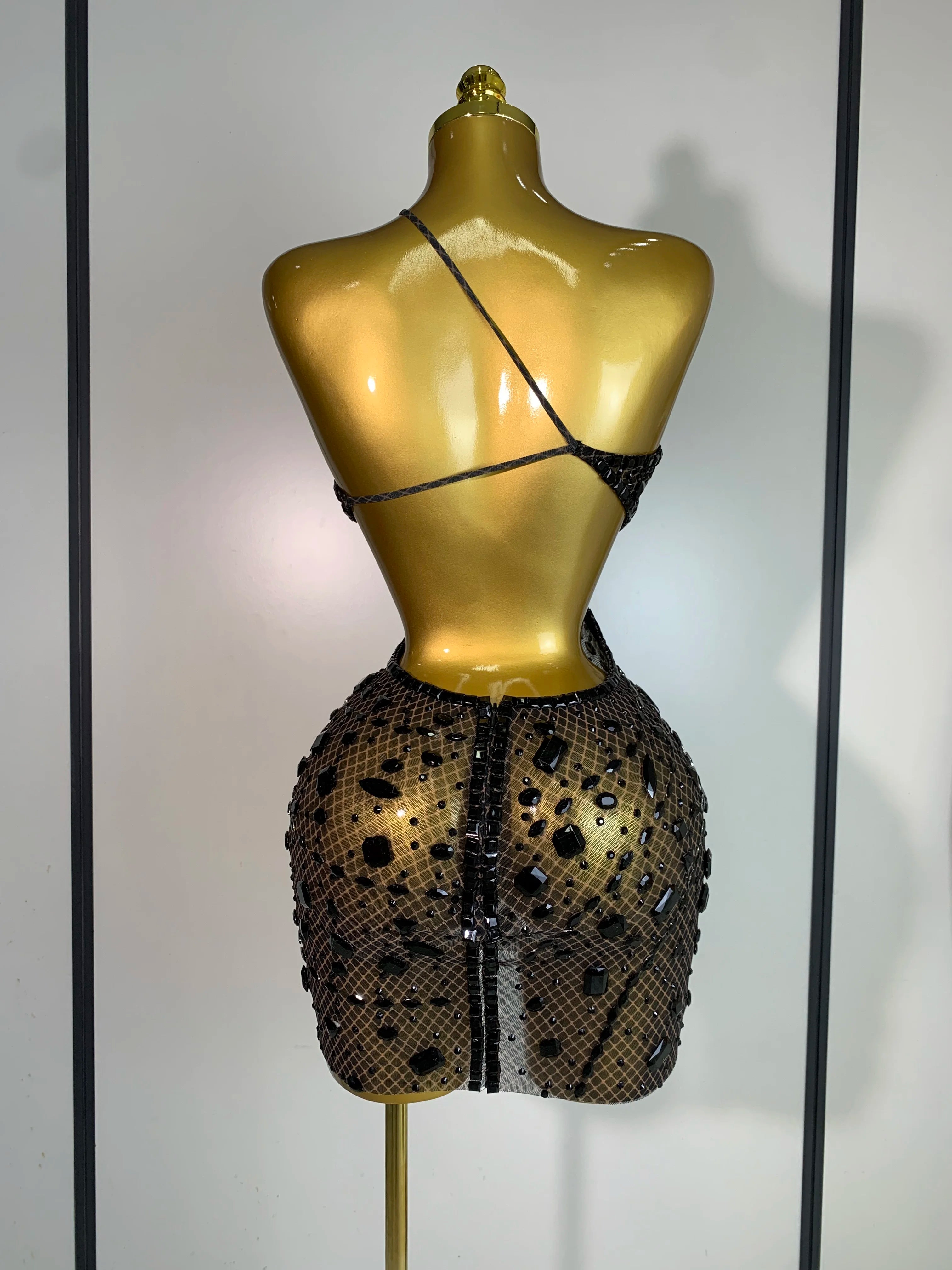 Women 2025 Sexy Backless Hollow Out Diamond Evening Prom Gown Birthday Luxury Celebrate Stage Nightclub Outfit