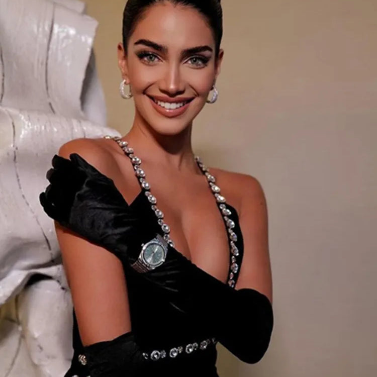 New Women Luxury Sexy Backless Sequined Sparkly Split Black Midi Bodycon Bandage Dress 2022 Elegant Evening Club Party Dress