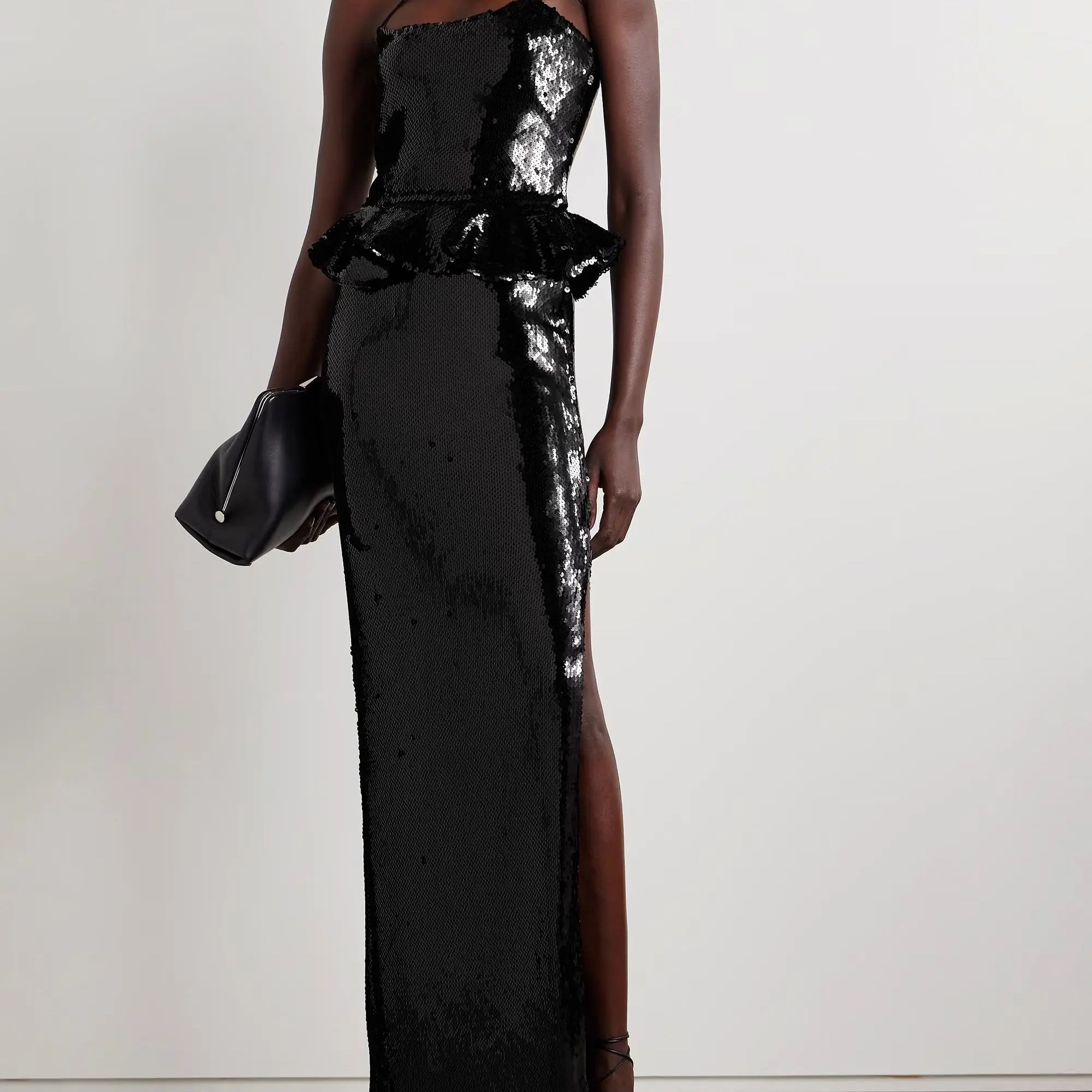 Celebrity Red Carpet Dress Black Color Shinning Sequins Sexy Halter Bodycon Long Dress Evening Party Outfit Vestido