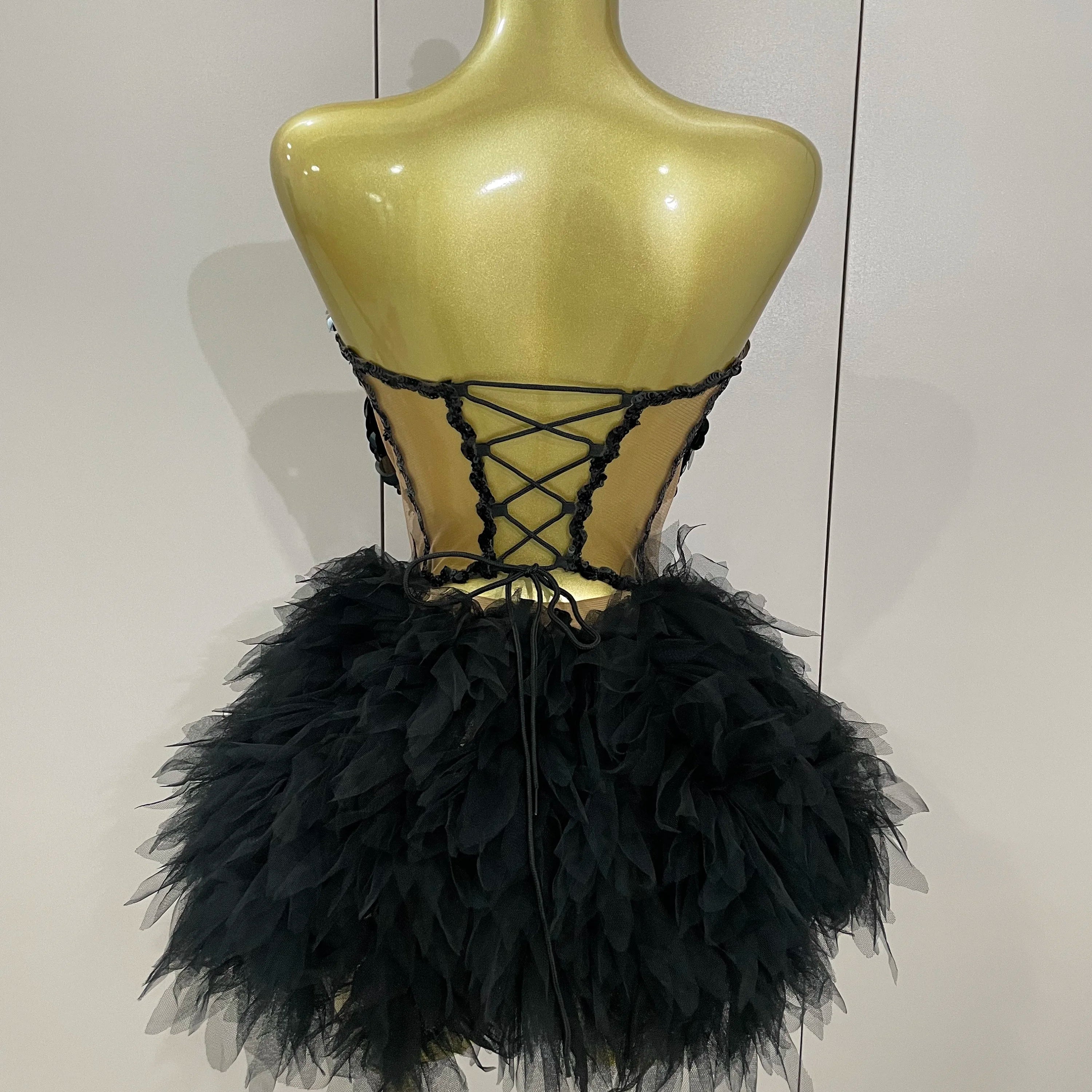 Sparkly Black Sequins Two Pieces Set 2025 Women Party Evening Prom Celebrate Birthday Dress Nightclub Photo Shoot Stage Costume