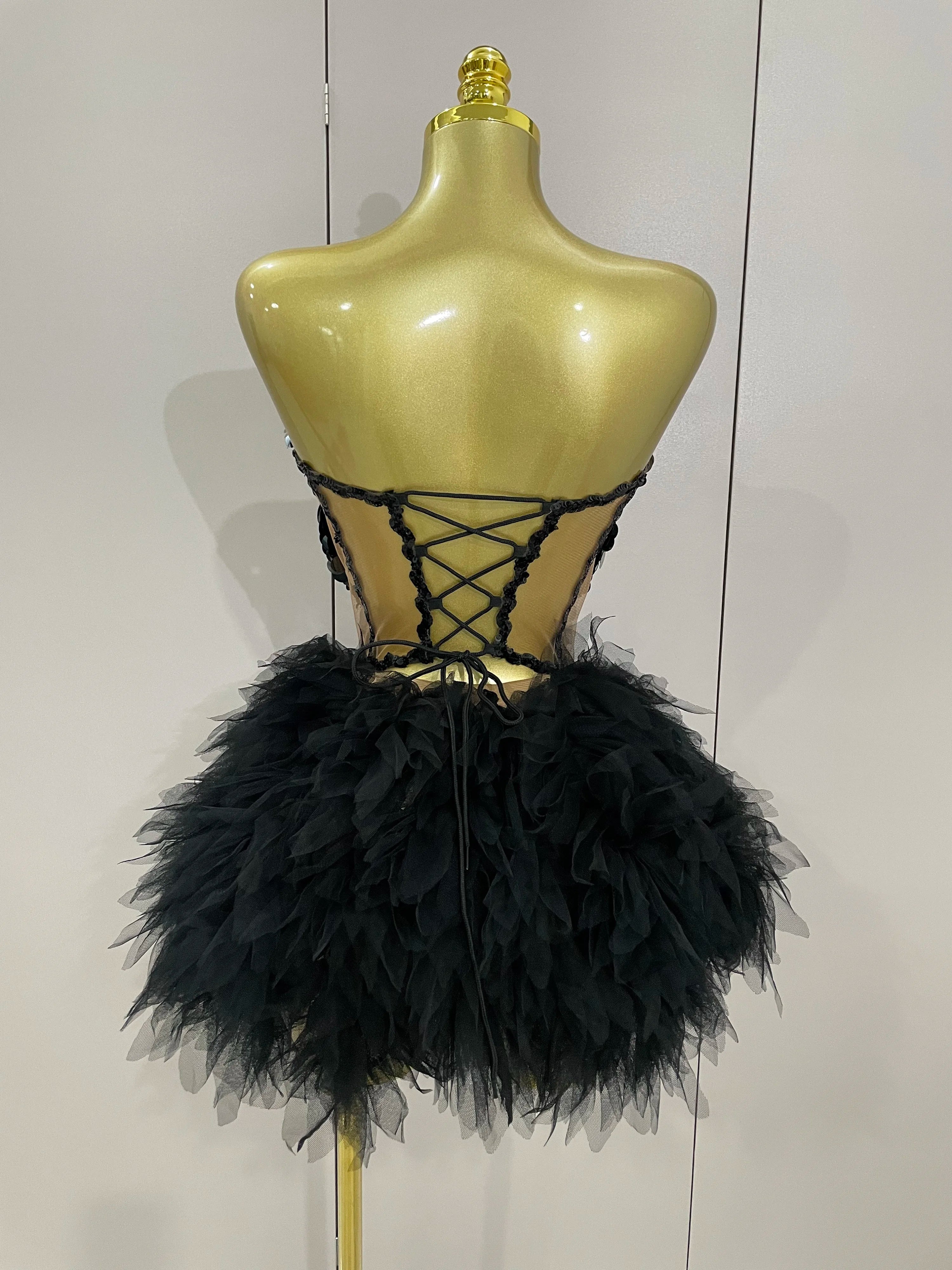 Sparkly Black Sequins Two Pieces Set 2025 Women Party Evening Prom Celebrate Birthday Dress Nightclub Photo Shoot Stage Costume