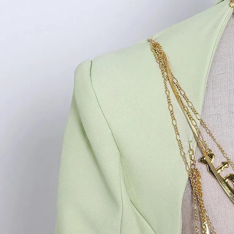 Backless Spliced Button Blazers For Women Notched Collar Long Sleeve Patchwork Chain Chic Blazer Female Fashion New