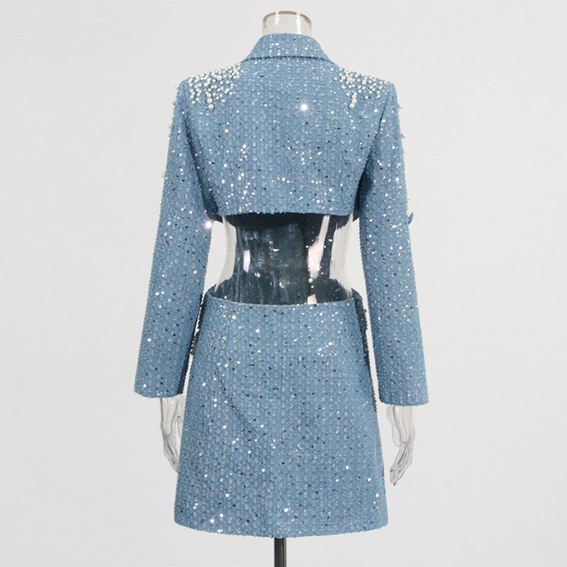 Hollow Out Dresses For Women Notched Collar Long Sleeve Patchwork Embroidered Flares Chic Dress Female Fashion New