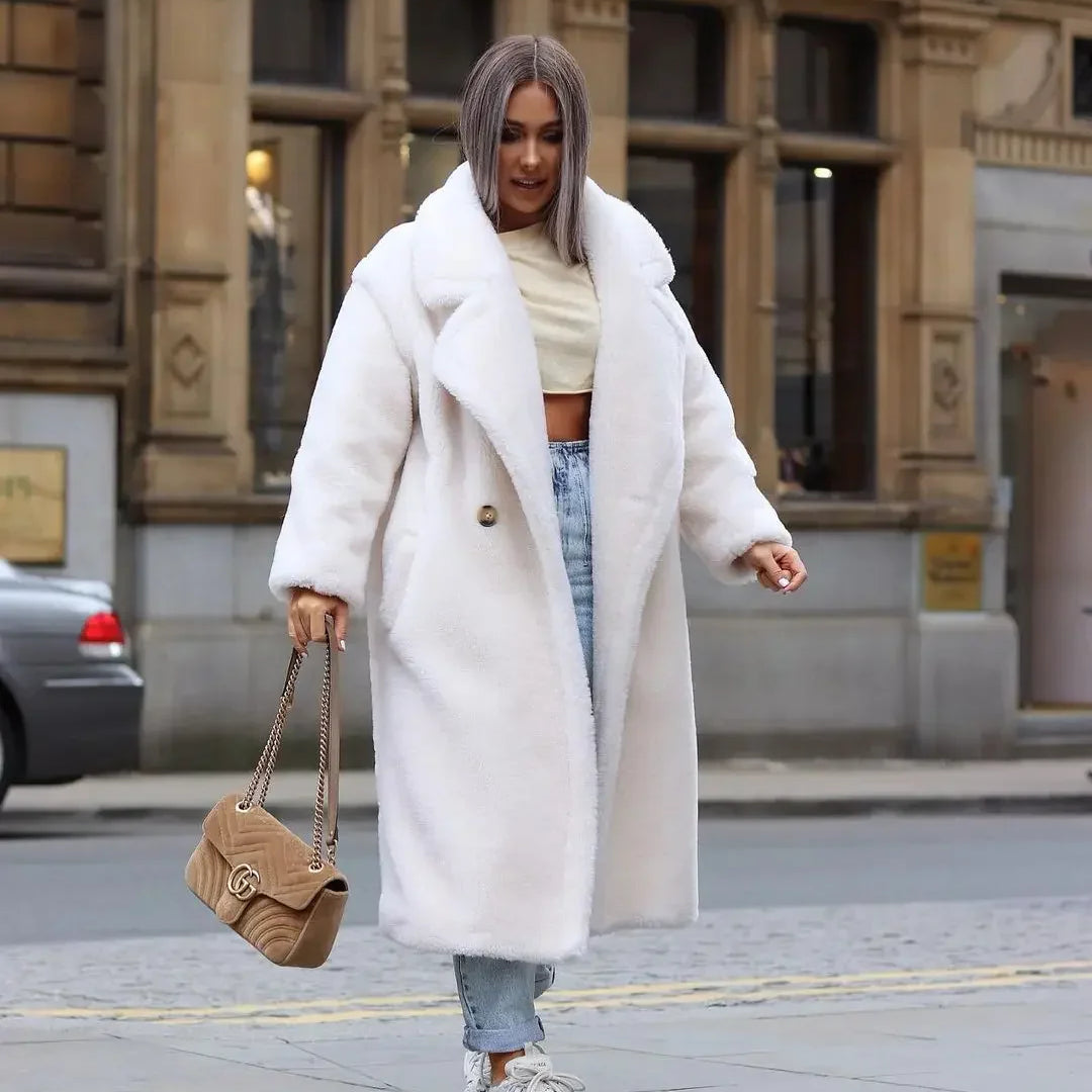 Teddy Bear Coat Lamb Fur Women's Clothing New Warm Thickened Plush Plush Medium-length Environmentally Friendly Coat Chic off White