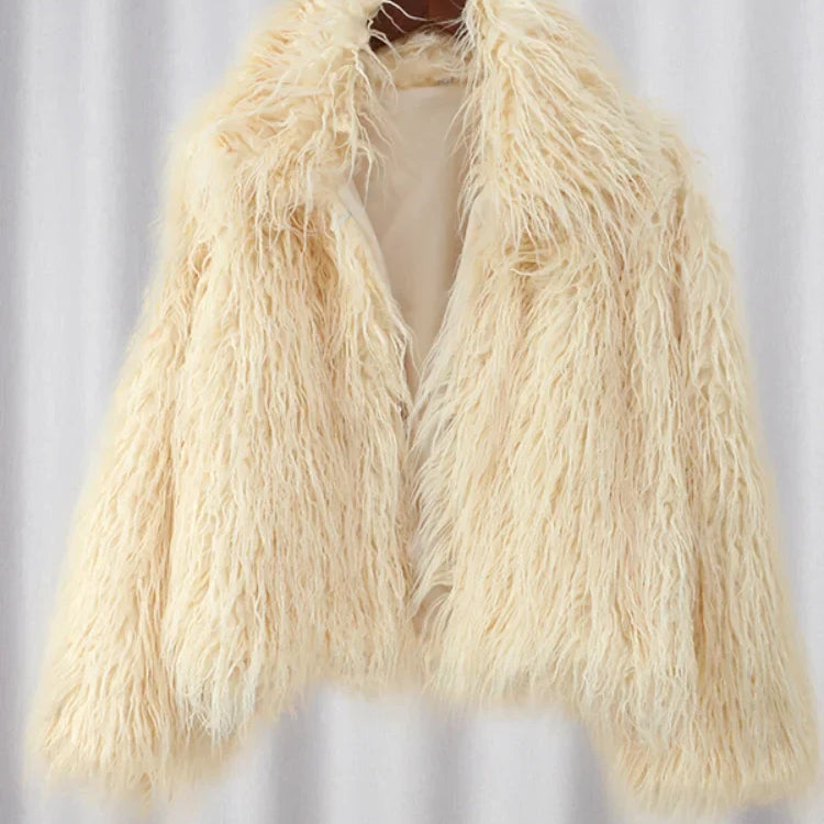 Winter New Fashion Solid Fluffy Fur Coat Women High Street Luxury Lapel Collar Faux Fur Jacket Female Casual Overcoats