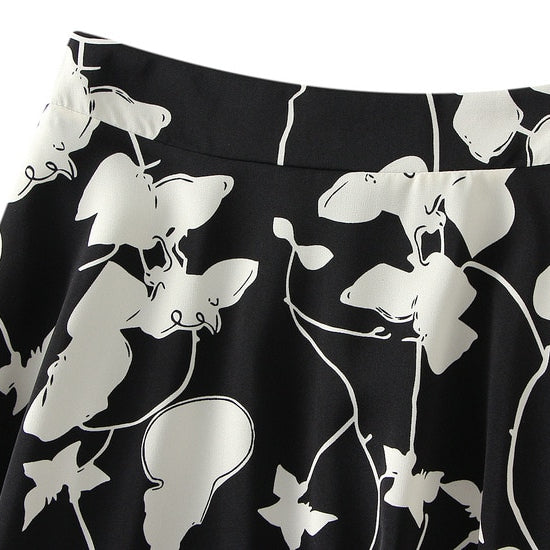 Willow Flower Chiffon Floral A- line Skirt Women's Spring Summer 2024 New High Waist Printed Long Skirt Female