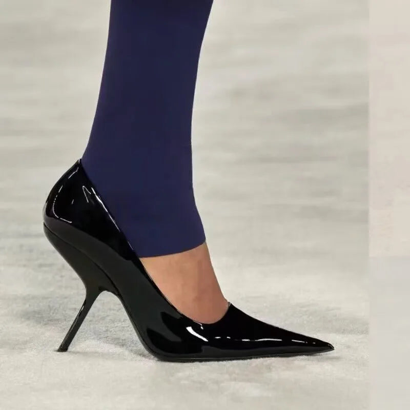 2025 New Style Women's High Heels Shoes Patent leather Pointed Toe Solid Color Night Club Party Shoes Femme Summer Half Slippers