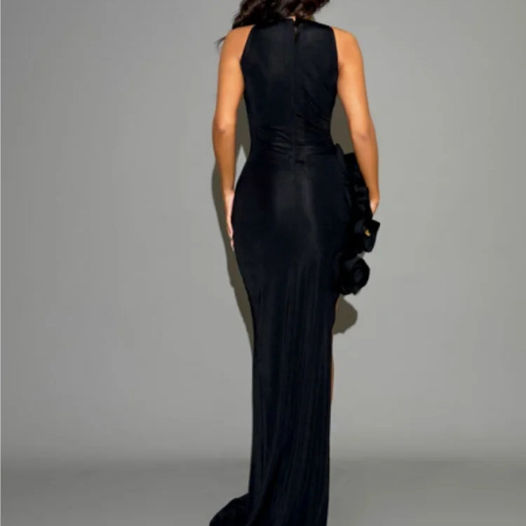 Women Celebrity Sexy Sleeveless Sequined Black Maxi Long Bodycon Bandage Dress 2024 Elegant Evening Club Party Outfit