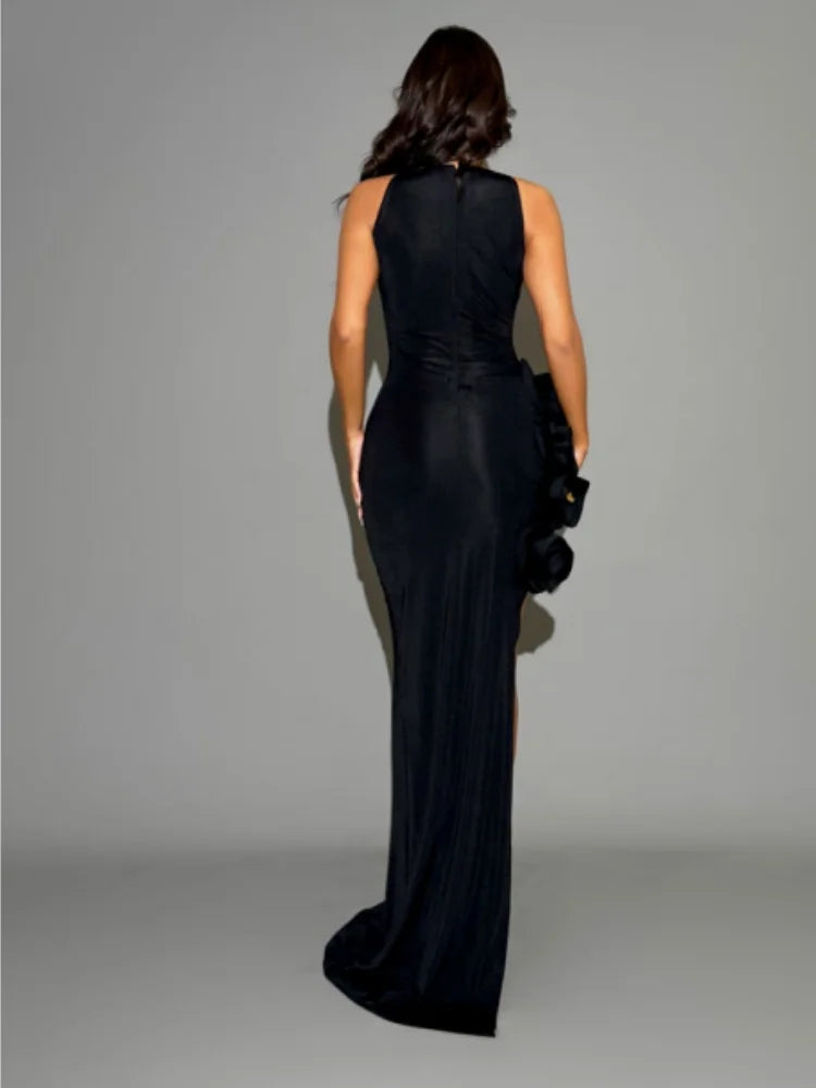 Women Celebrity Sexy Sleeveless Sequined Black Maxi Long Bodycon Bandage Dress 2024 Elegant Evening Club Party Outfit