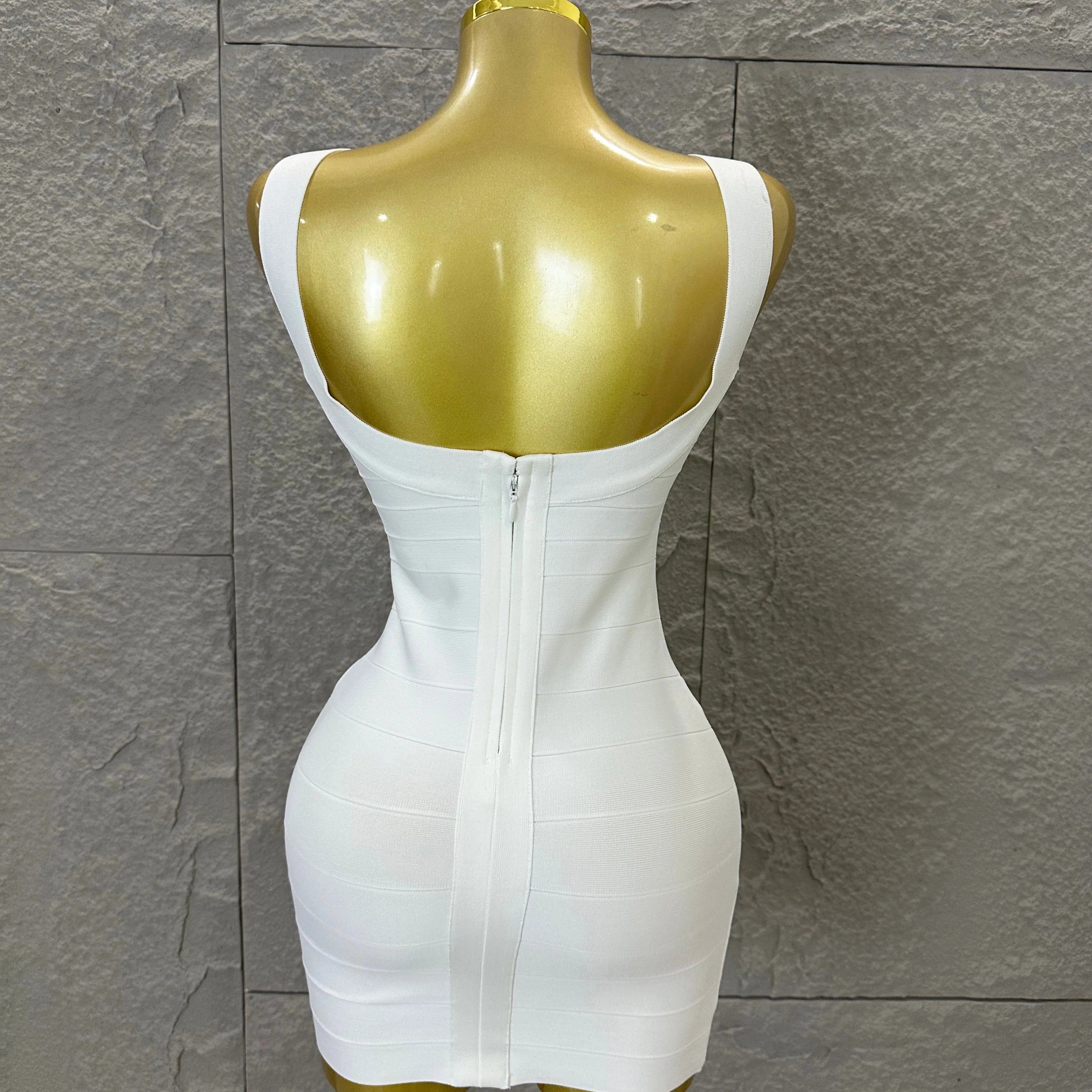 Elegant White Bandage Mini Dress Women Sexy Scoop Neck Sleeveless Bodycon Evening Party Cocktail Party Costume