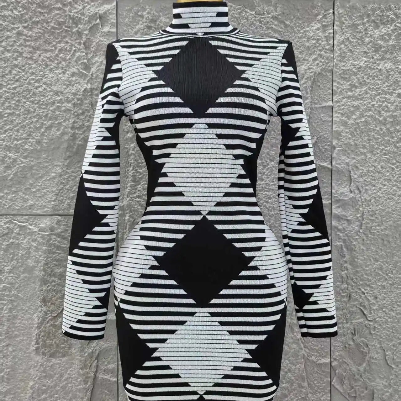 Women Long Sleeve Sexy Plaid Bodycon Mini Bandage Dress Fashion Evening Party Celebrate Office Wear Clothing