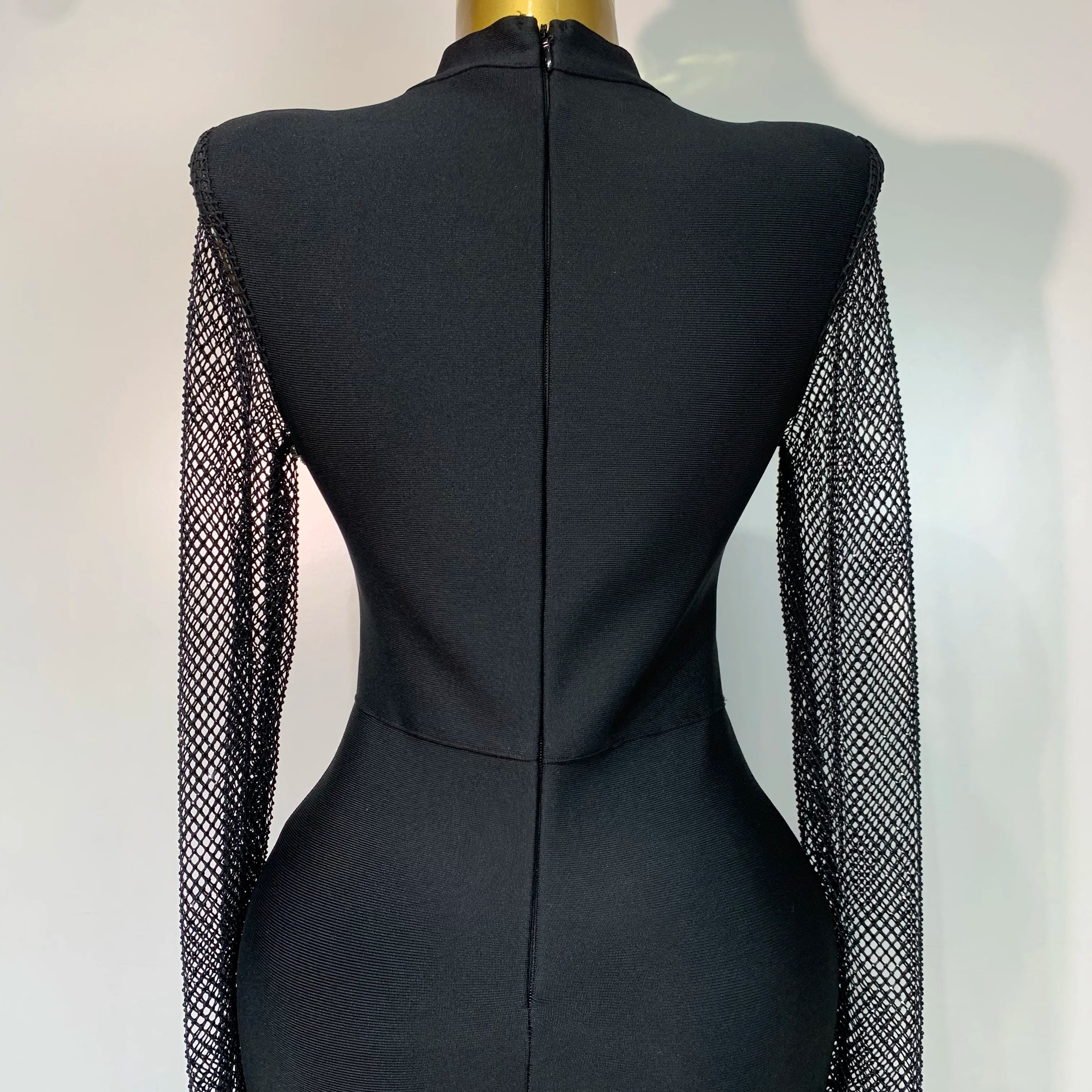 Women Sexy Long Sleeve Beading Black Maxi Long Bandage Dresses Birthday Party Celebrity Elegant Knitted Bodycon Club Dress