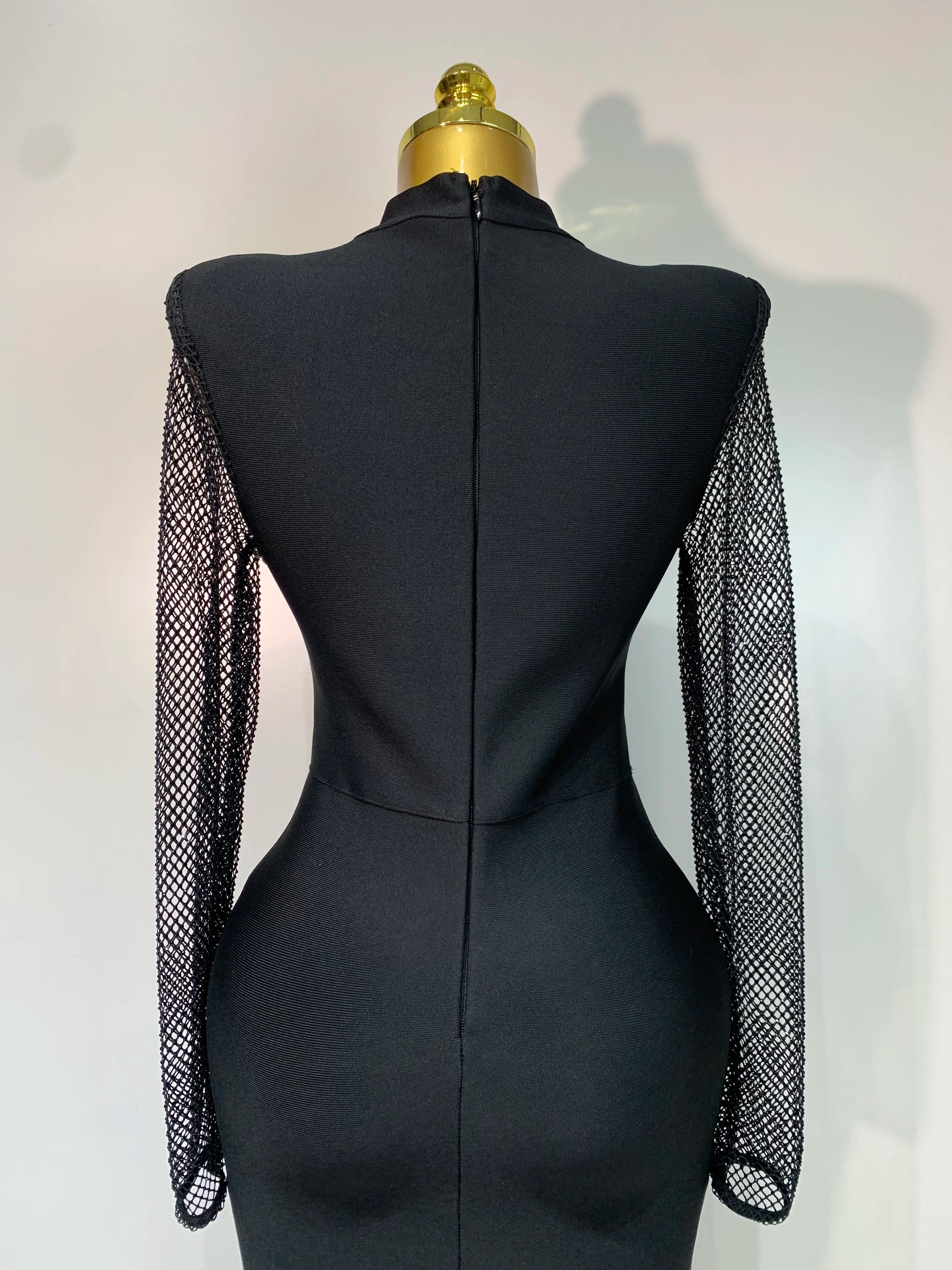 Women Sexy Long Sleeve Beading Black Maxi Long Bandage Dresses Birthday Party Celebrity Elegant Knitted Bodycon Club Dress