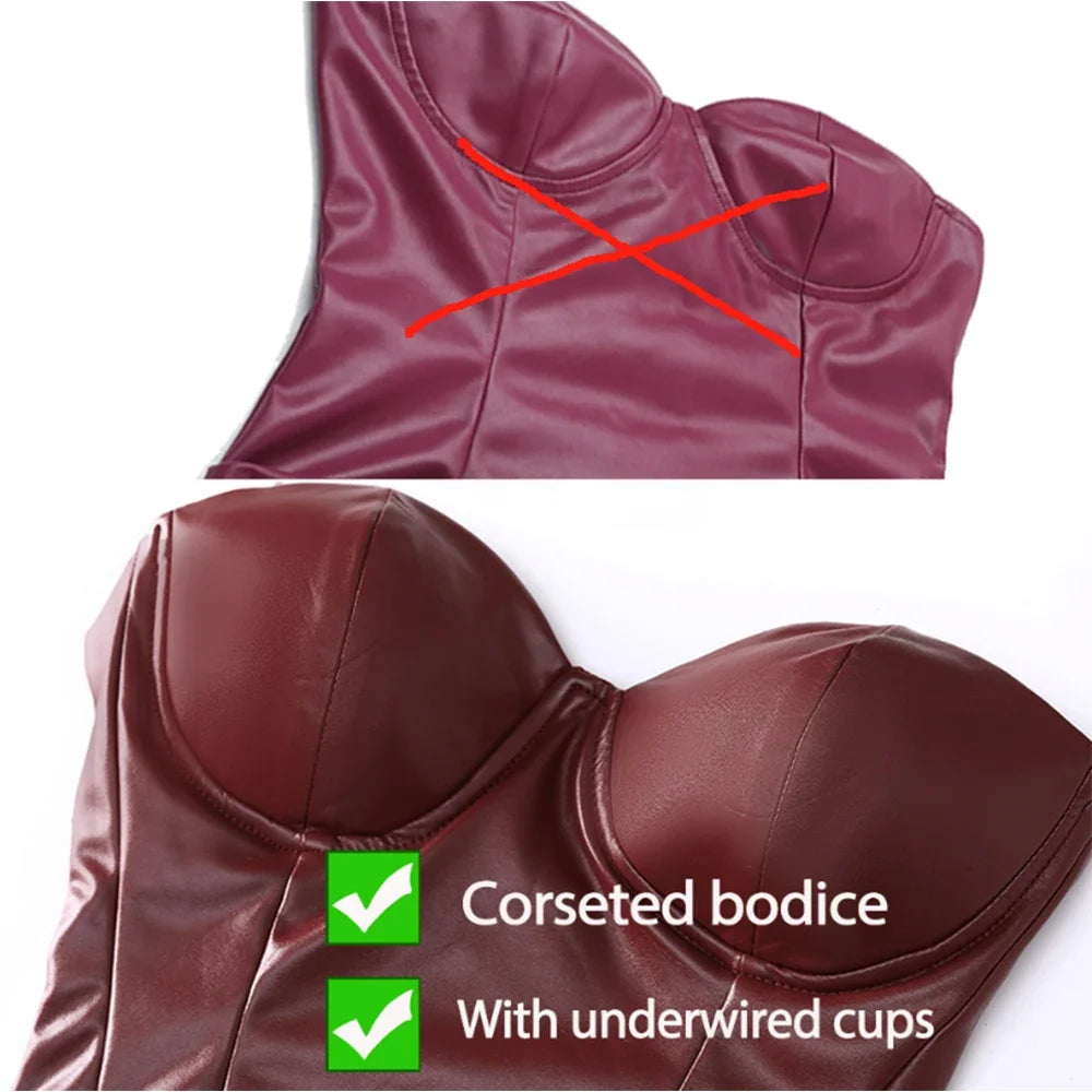 Suninheart Autumn Strapless Party Dresses 2024 New Arrivals Wine PU Corset Dress Sexy Midi Bodycon Night Event Dress Women