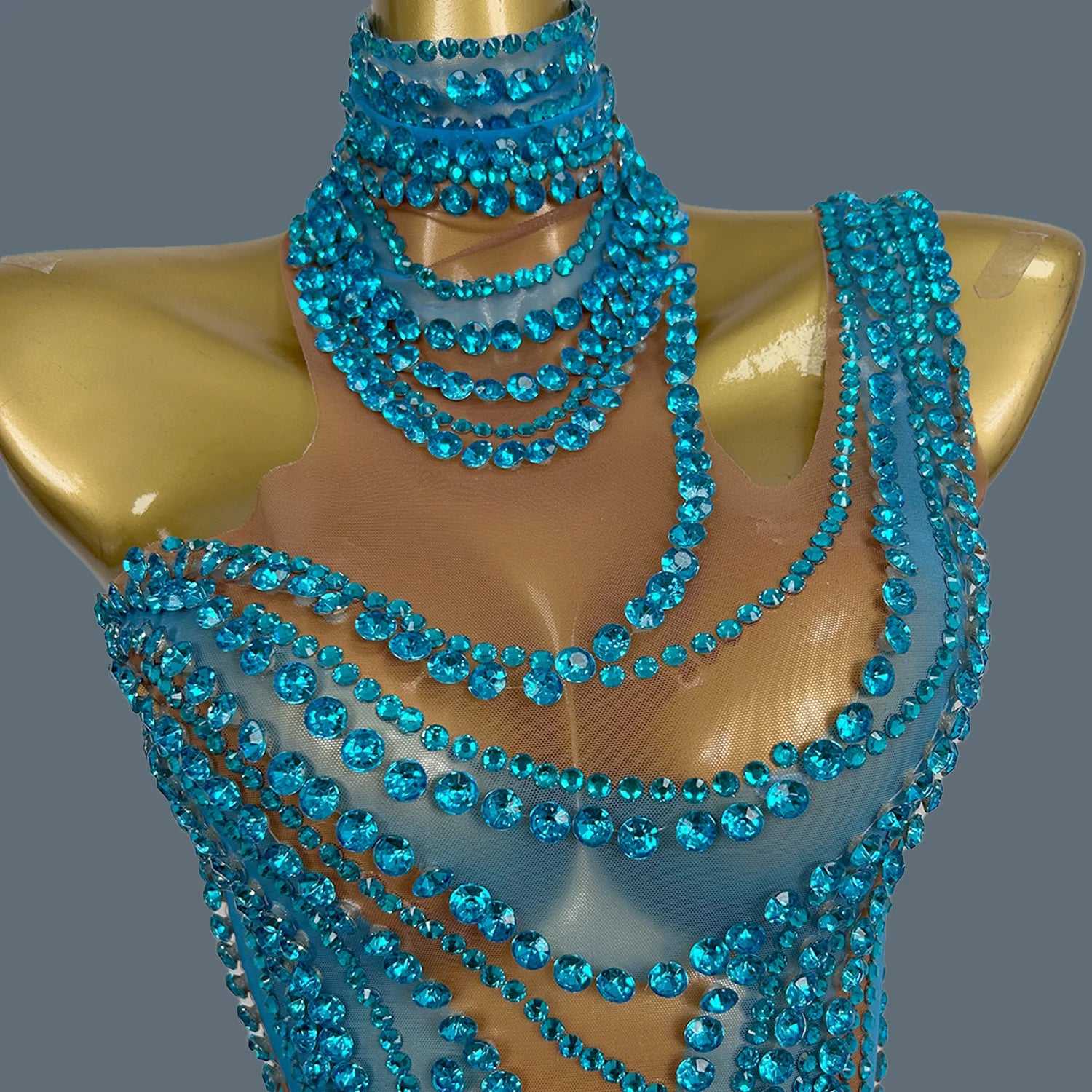 Sparkly Rhinestone Mini Dress Sexy Mesh See Through Party Event Prom Celebrate Birthday Dress Singer Show Wear Liuzhuan