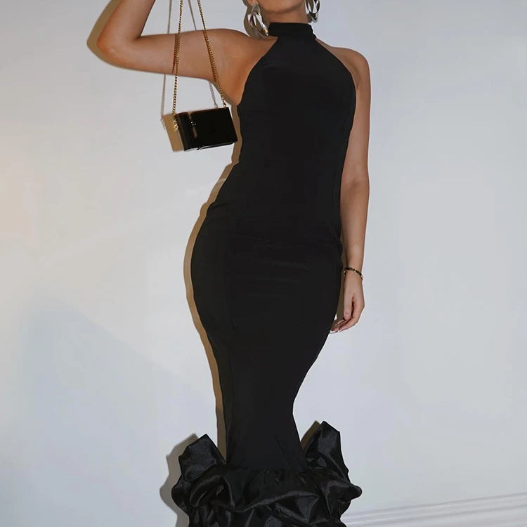 Women' Elegant Dress Black Bandage Stretch Female Clothing Celebrity Evening Party Long Gown Vestidos