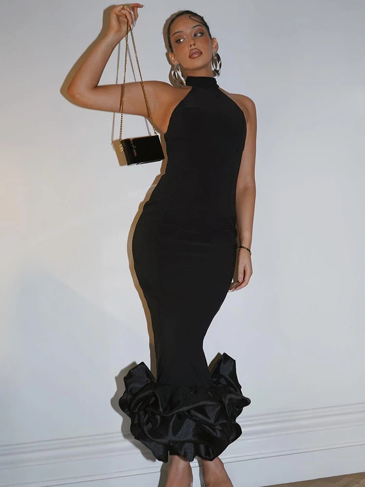 Women' Elegant Dress Black Bandage Stretch Female Clothing Celebrity Evening Party Long Gown Vestidos