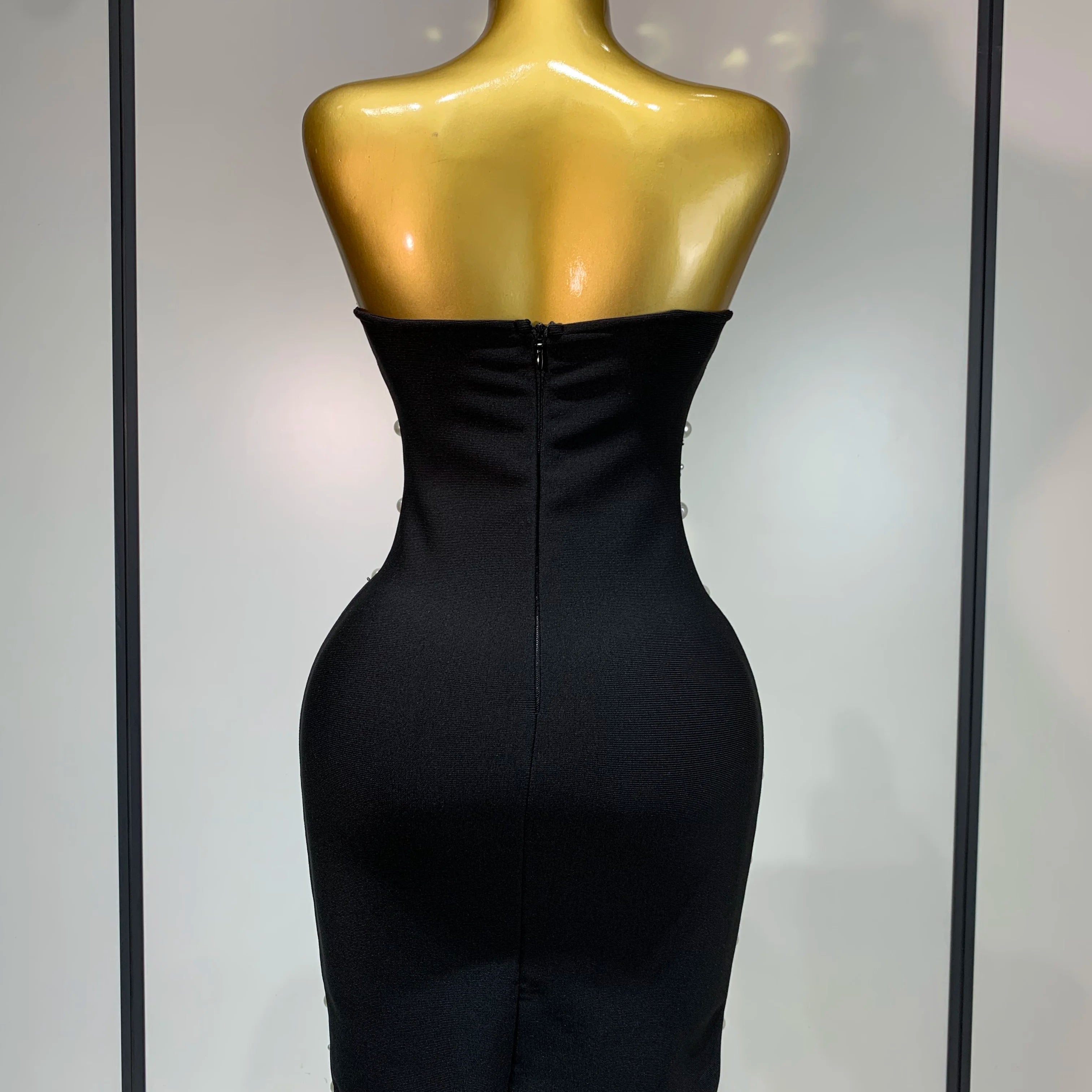 High Qualit Pearl Rhinestones Bodycon Strapless Mini Dress Women Sexy Backless Fashion Evening Party Club Luxury Birthday Dress