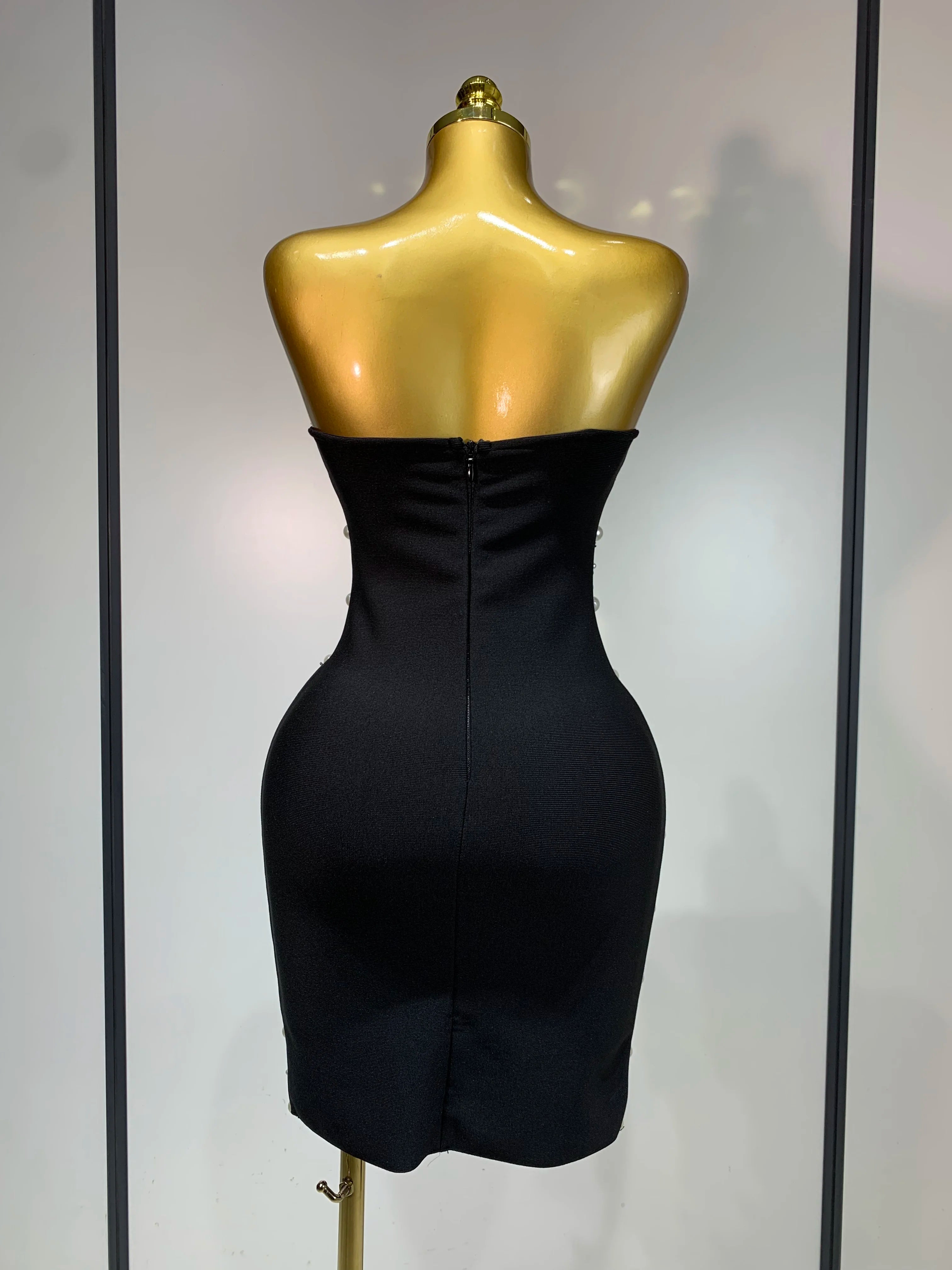High Qualit Pearl Rhinestones Bodycon Strapless Mini Dress Women Sexy Backless Fashion Evening Party Club Luxury Birthday Dress